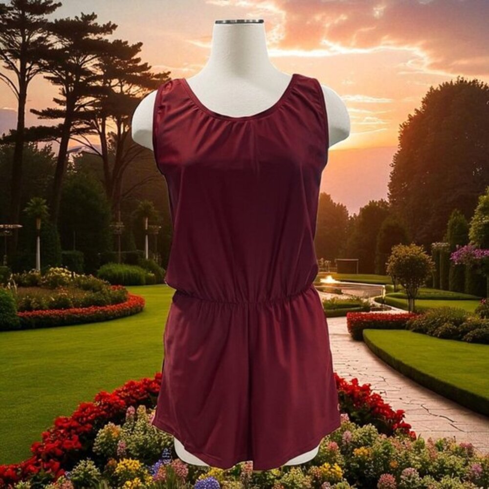 Women's Maroon Sleeveless Romper Jumpsuit